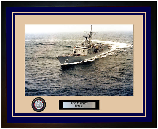 USS FLATLEY FFG-21 Framed Navy Ship Photo Blue