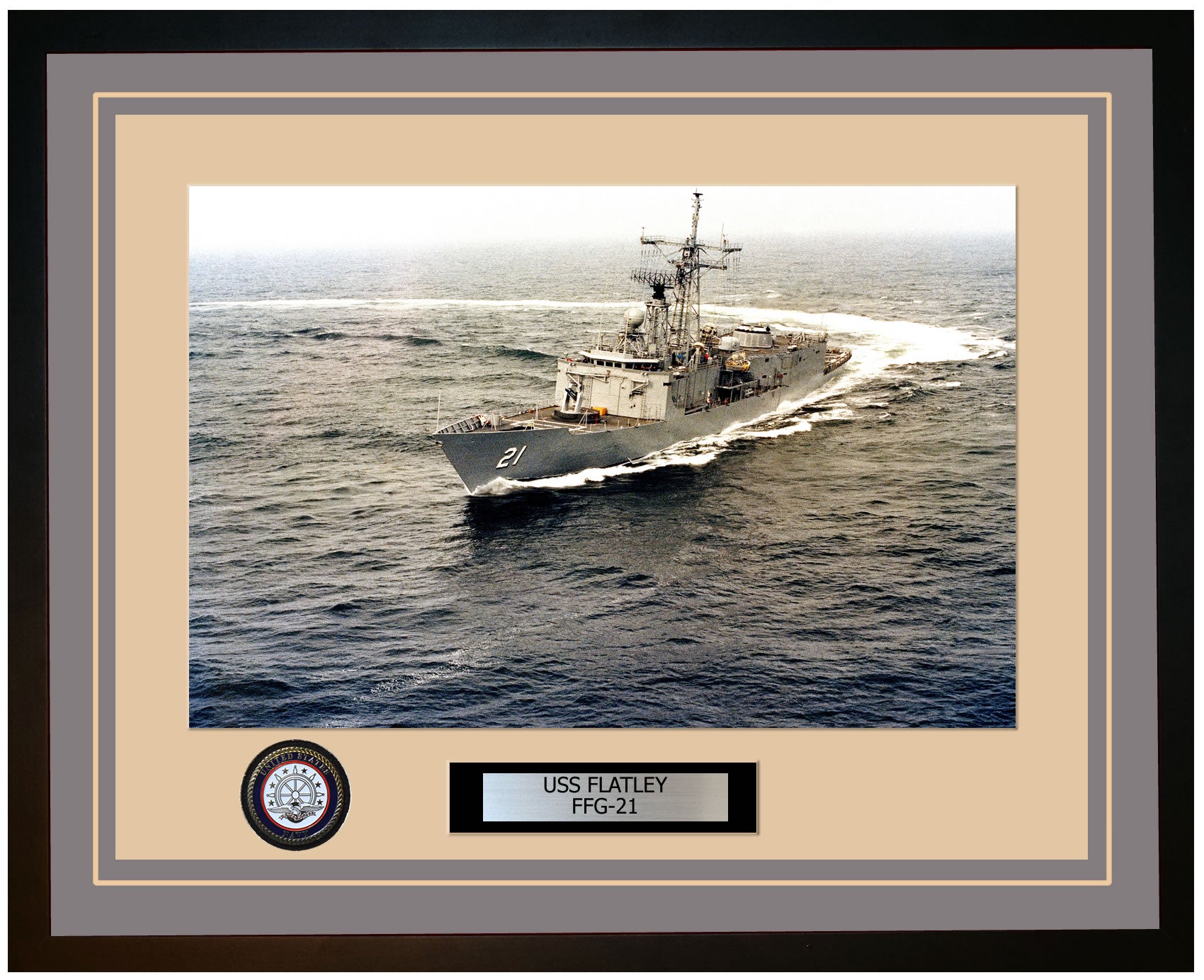 USS FLATLEY FFG-21 Framed Navy Ship Photo Grey