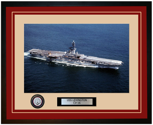 USS LEXINGTON CV-16 Framed Navy Ship Photo Burgundy