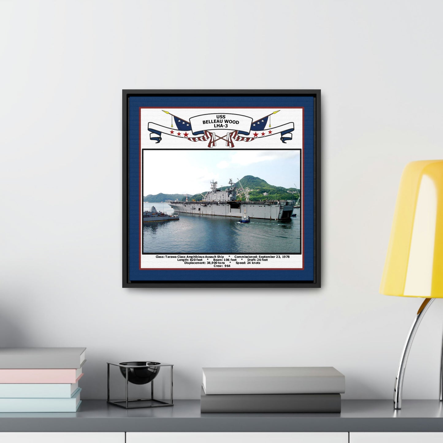 USS Belleau Wood LHA-3 Navy Floating Frame Photo Desk View