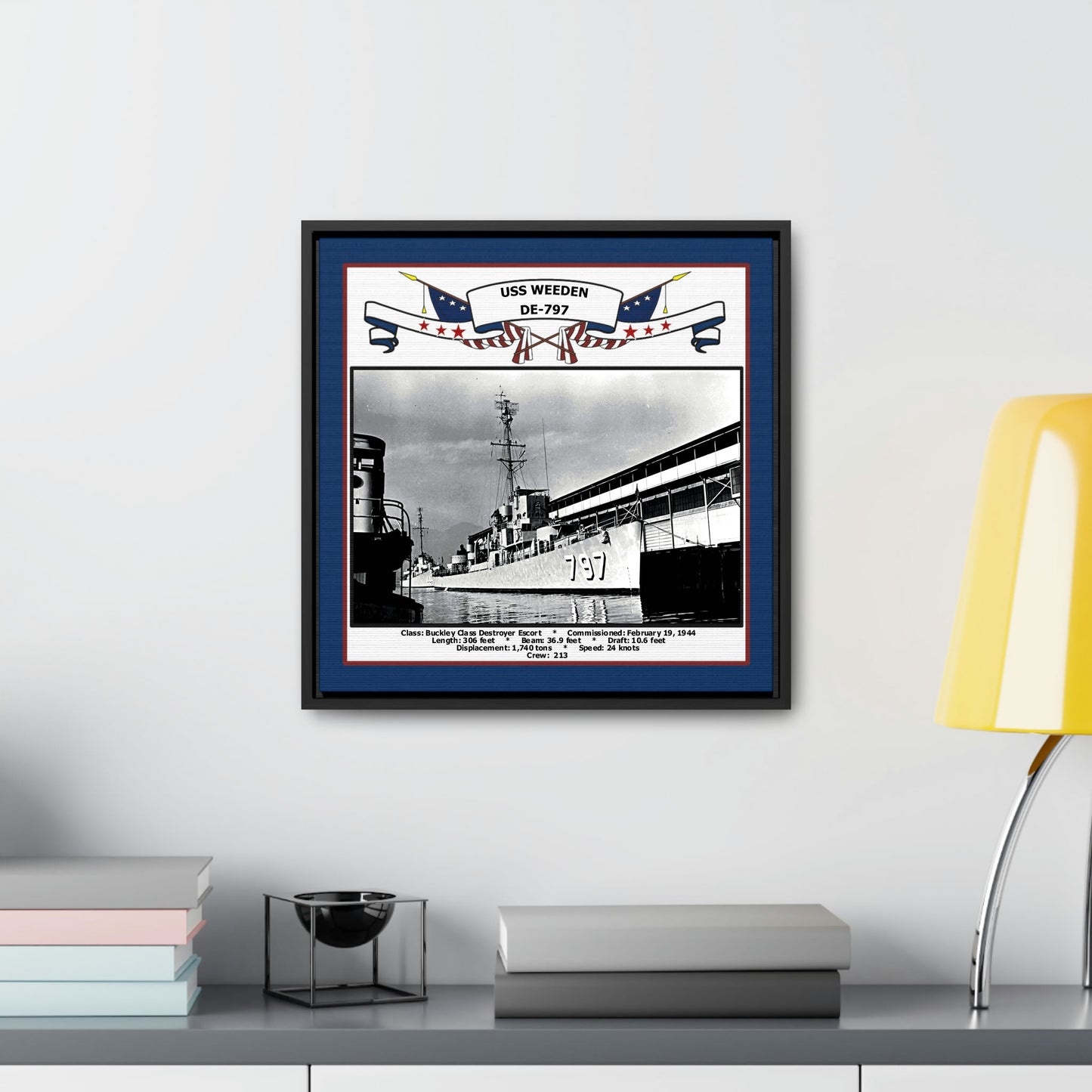 USS Weeden DE-797 Navy Floating Frame Photo Desk View