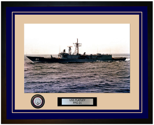 USS FLATLEY FFG-21 Framed Navy Ship Photo Blue