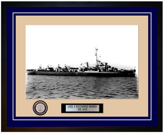 USS J Richard Ward DE-243 Framed Navy Ship Photo Blue