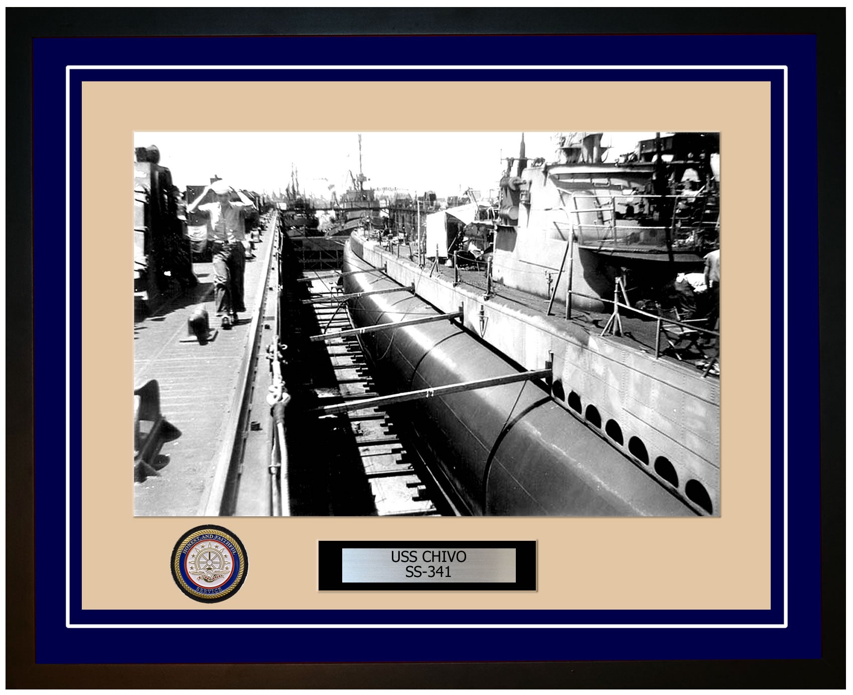 USS Chivo SS-341 Framed Navy Ship Photo Blue