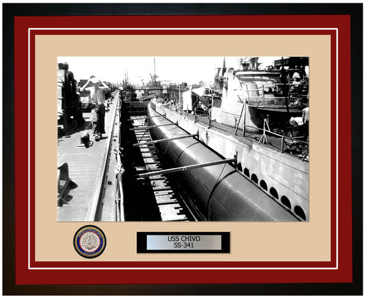 USS Chivo SS-341 Framed Navy Ship Photo Burgundy