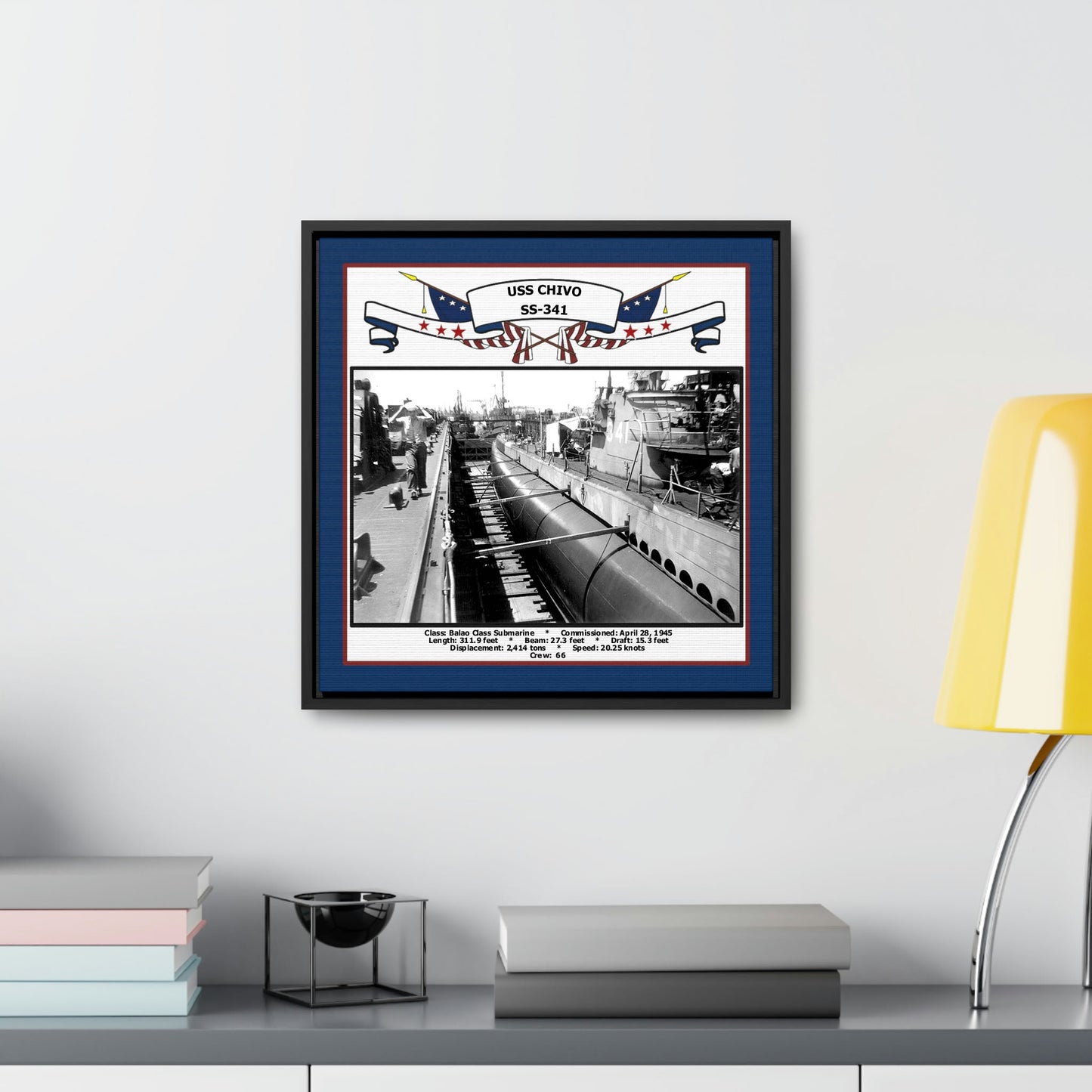 USS Chivo SS-341 Navy Floating Frame Photo Desk View