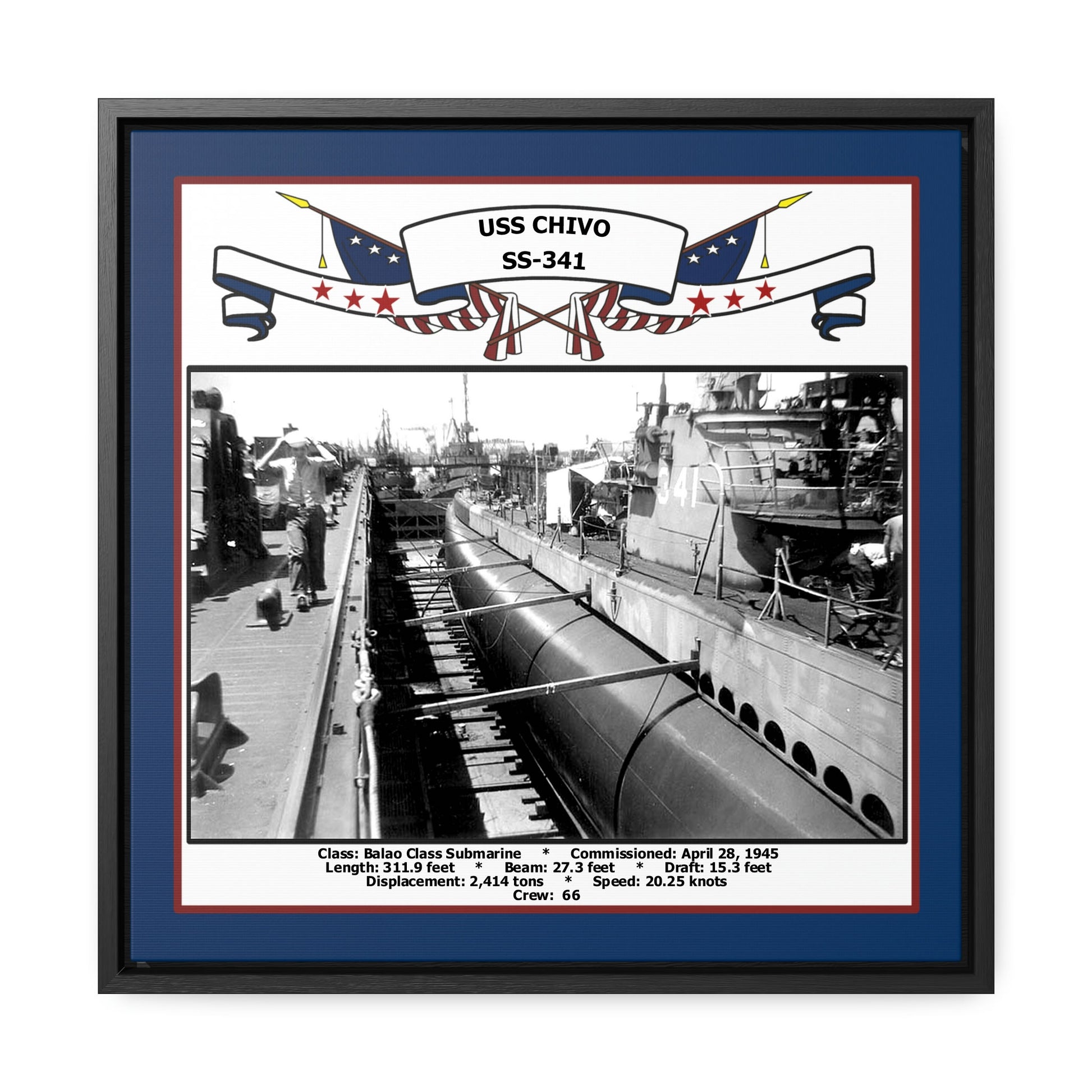 USS Chivo SS-341 Navy Floating Frame Photo Front View