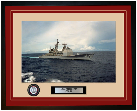 USS ANTIETAM CG-54 Framed Navy Ship Photo Burgundy