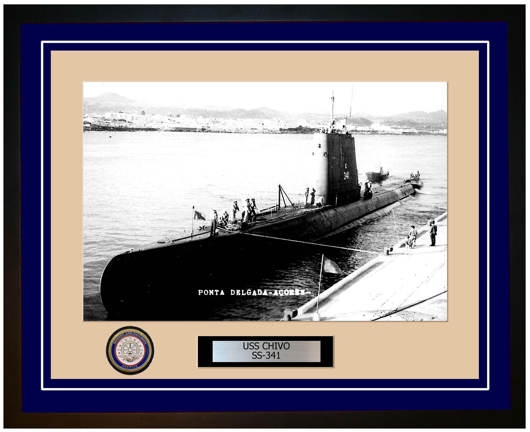 USS Chivo SS-341 Framed Navy Ship Photo Blue
