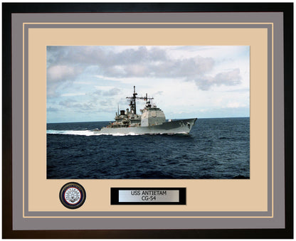 USS ANTIETAM CG-54 Framed Navy Ship Photo Grey