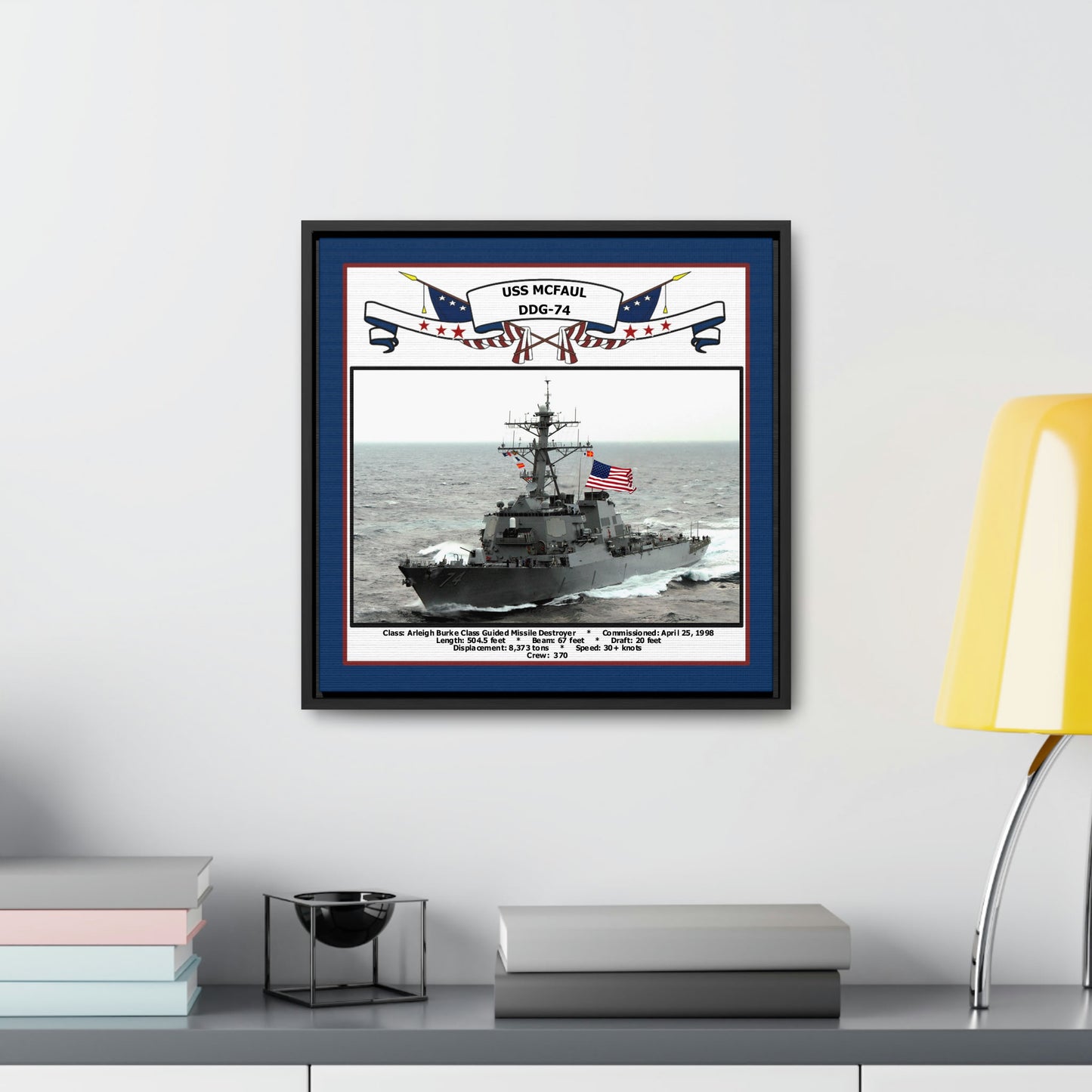 USS Mcfaul DDG-74 Navy Floating Frame Photo Desk View