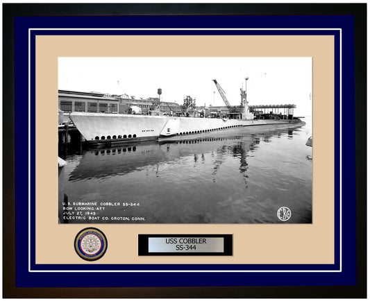 USS Cobbler SS-344 Framed Navy Ship Photo Blue
