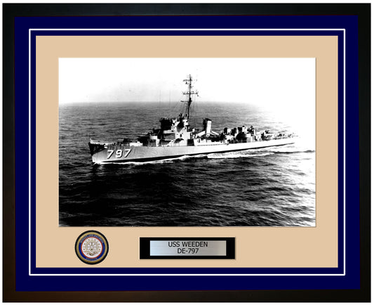 USS Weeden DE-797 Framed Navy Ship Photo Blue