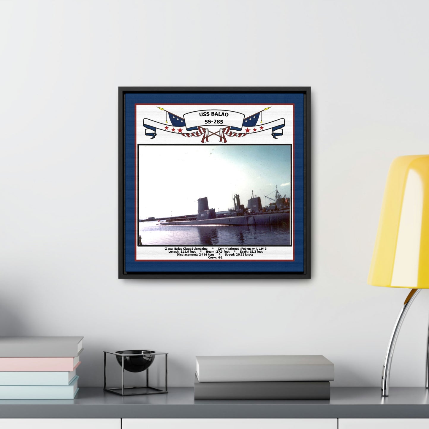 USS Balao SS-285 Navy Floating Frame Photo Desk View