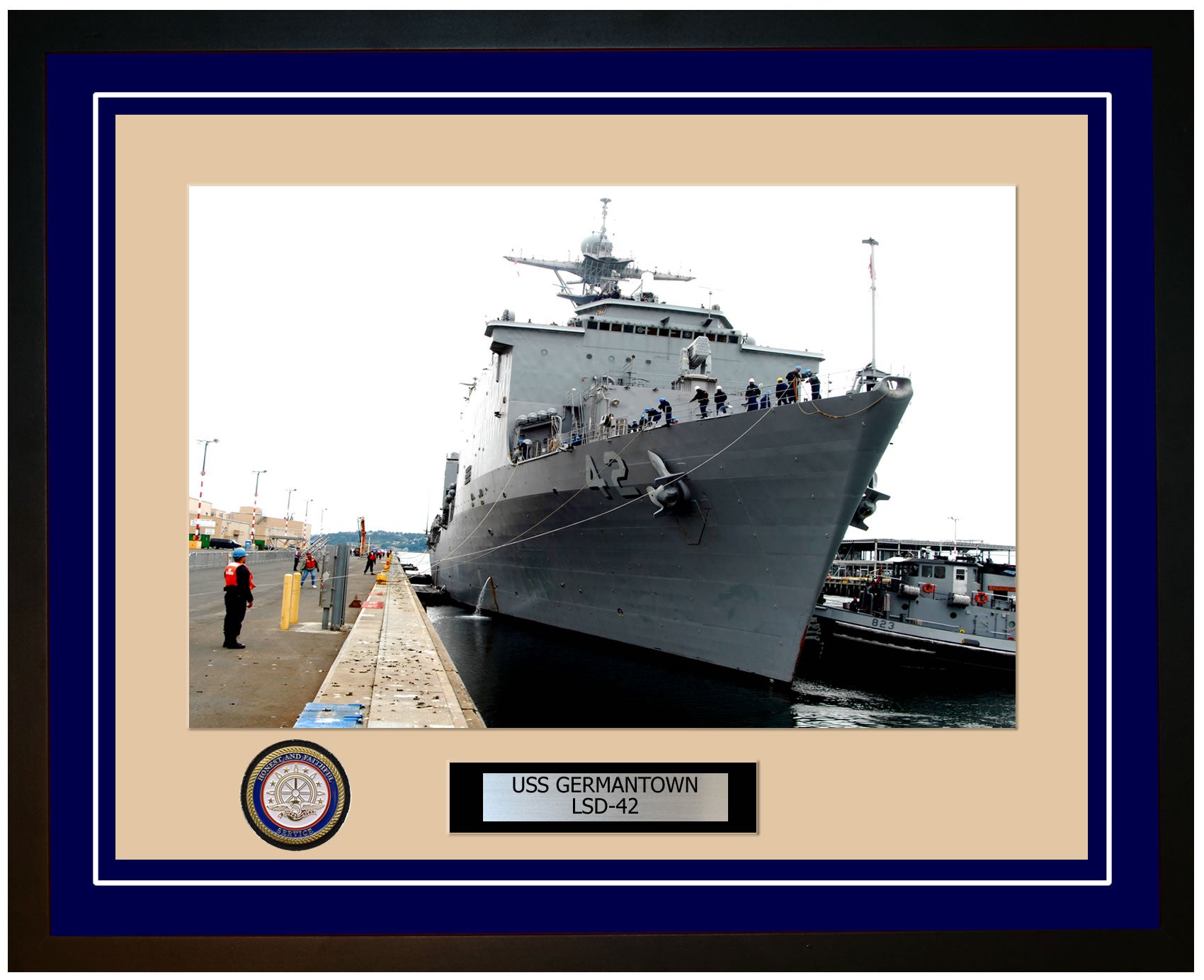 USS Germantown LSD-42 Framed Navy Ship Photo Blue
