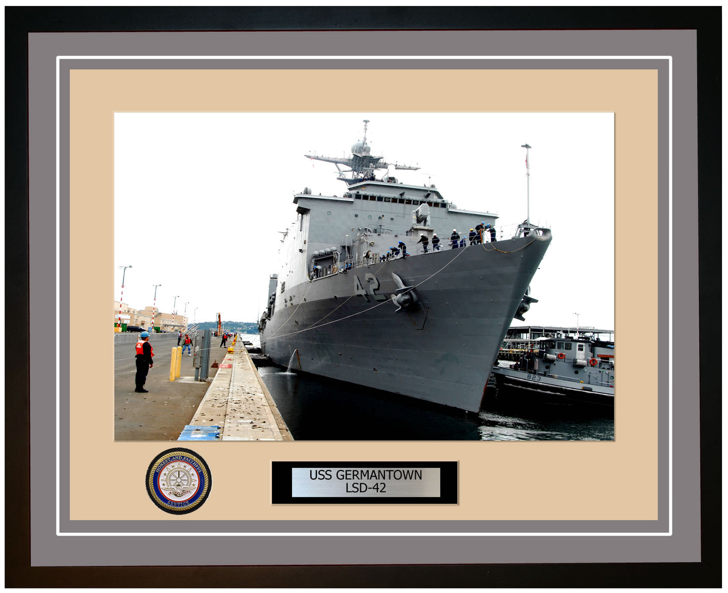 USS Germantown LSD-42 Framed Navy Ship Photo Grey