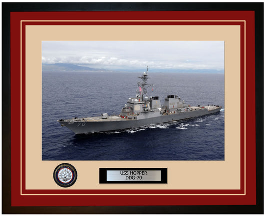 USS HOPPER DDG-70 Framed Navy Ship Photo Burgundy
