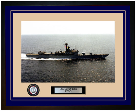 USS SCHOFIELD FFG-3 Framed Navy Ship Photo Blue