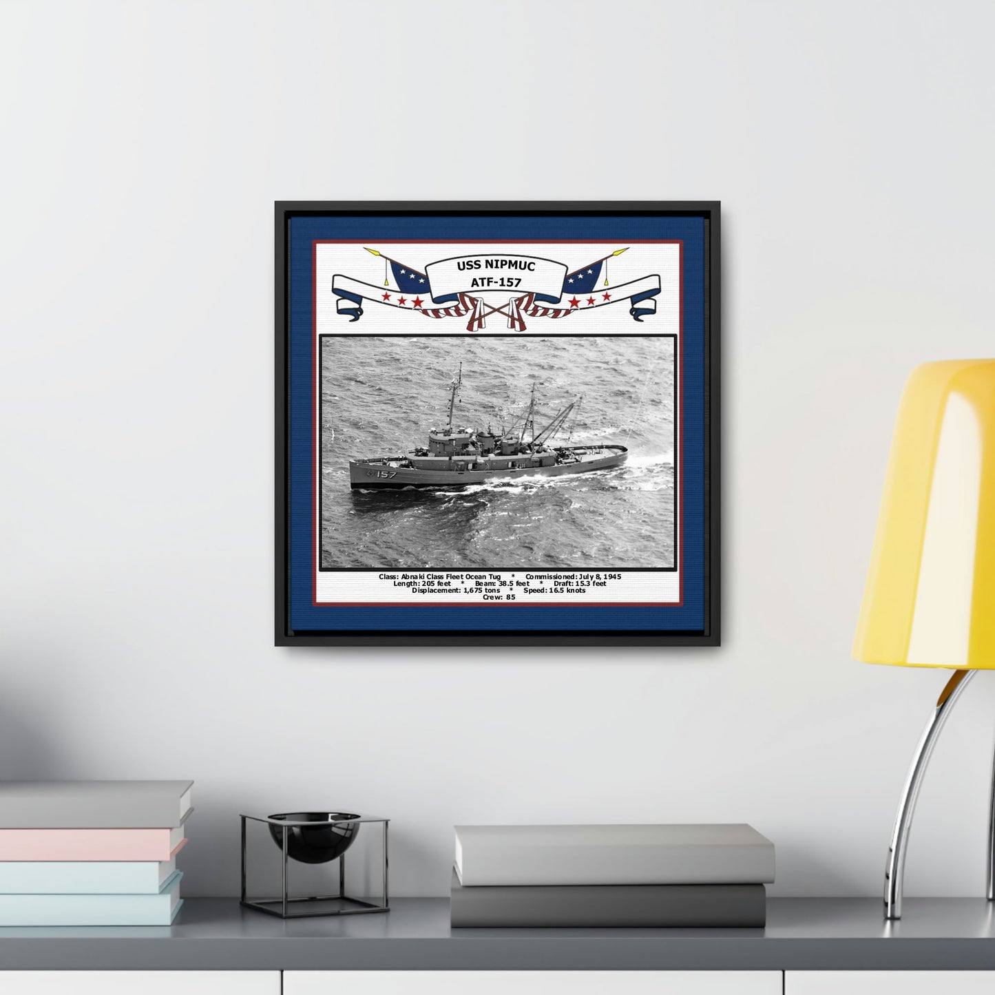 USS Nipmuc ATF-157 Navy Floating Frame Photo Desk View