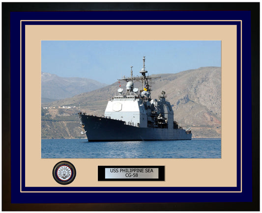 USS PHILIPPINE SEA CG-58 Framed Navy Ship Photo Blue