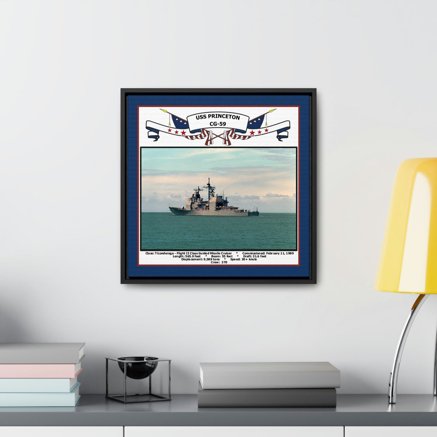 USS Princeton CG-59 Navy Floating Frame Photo Desk View
