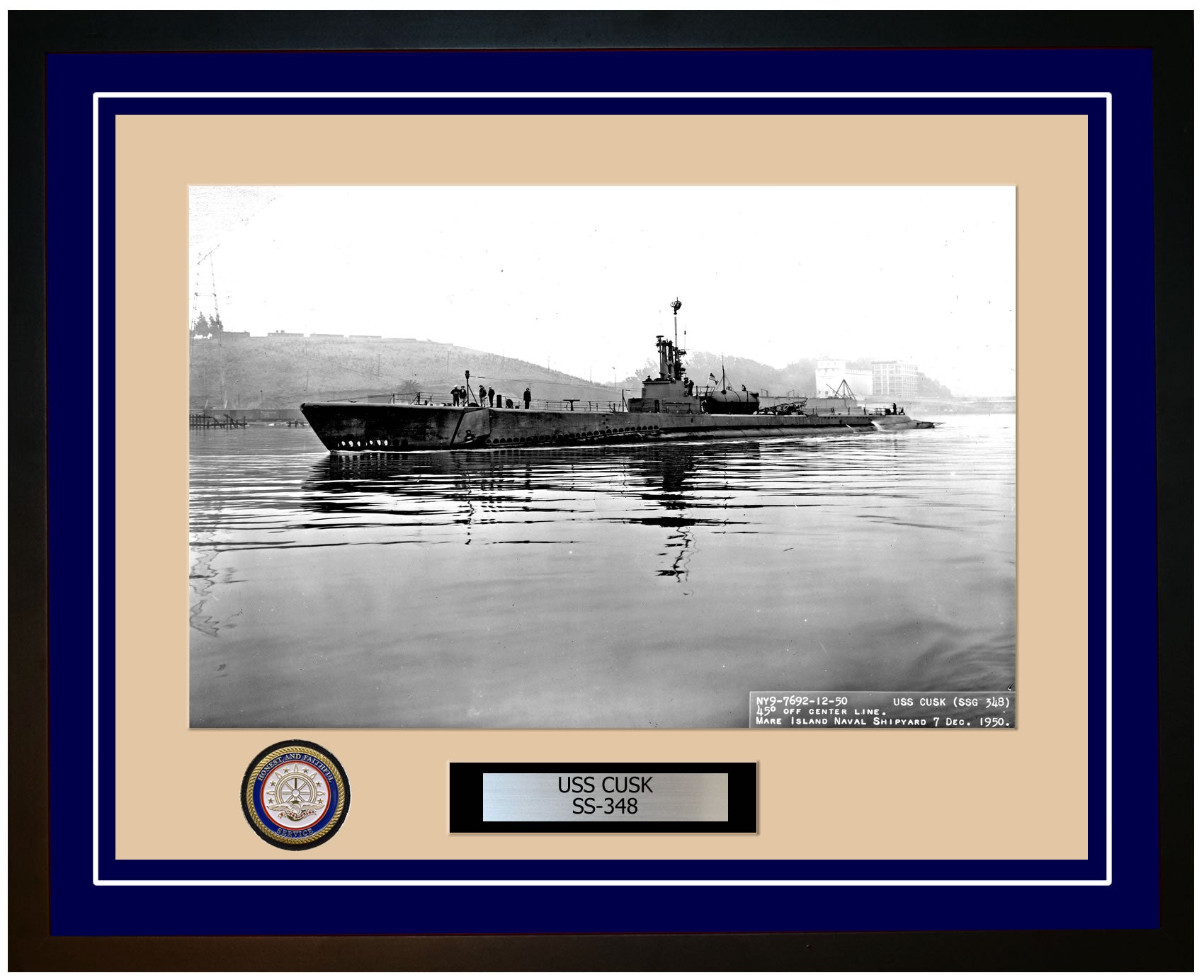 USS Cusk SS-348 Framed Navy Ship Photo Blue