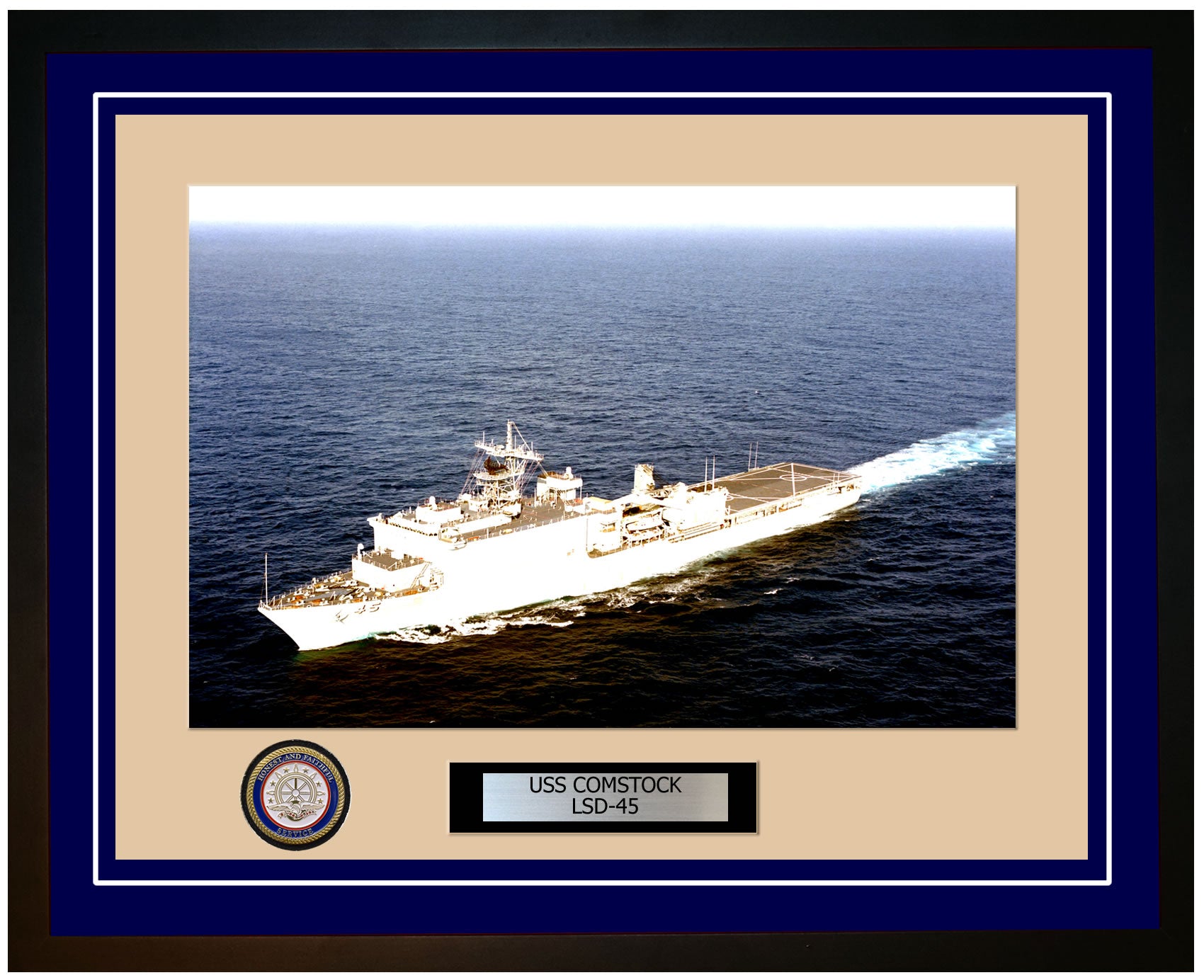 USS Comstock LSD-45 Framed Navy Ship Photo Blue