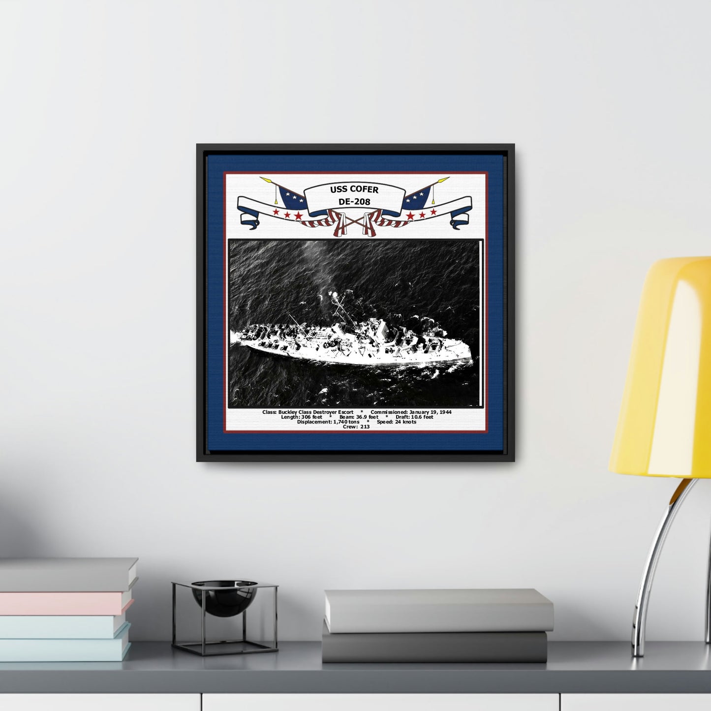 USS Cofer DE-208 Navy Floating Frame Photo Desk View