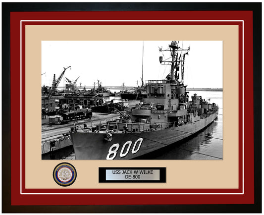 USS Jack W Wilke DE-800 Framed Navy Ship Photo Burgundy