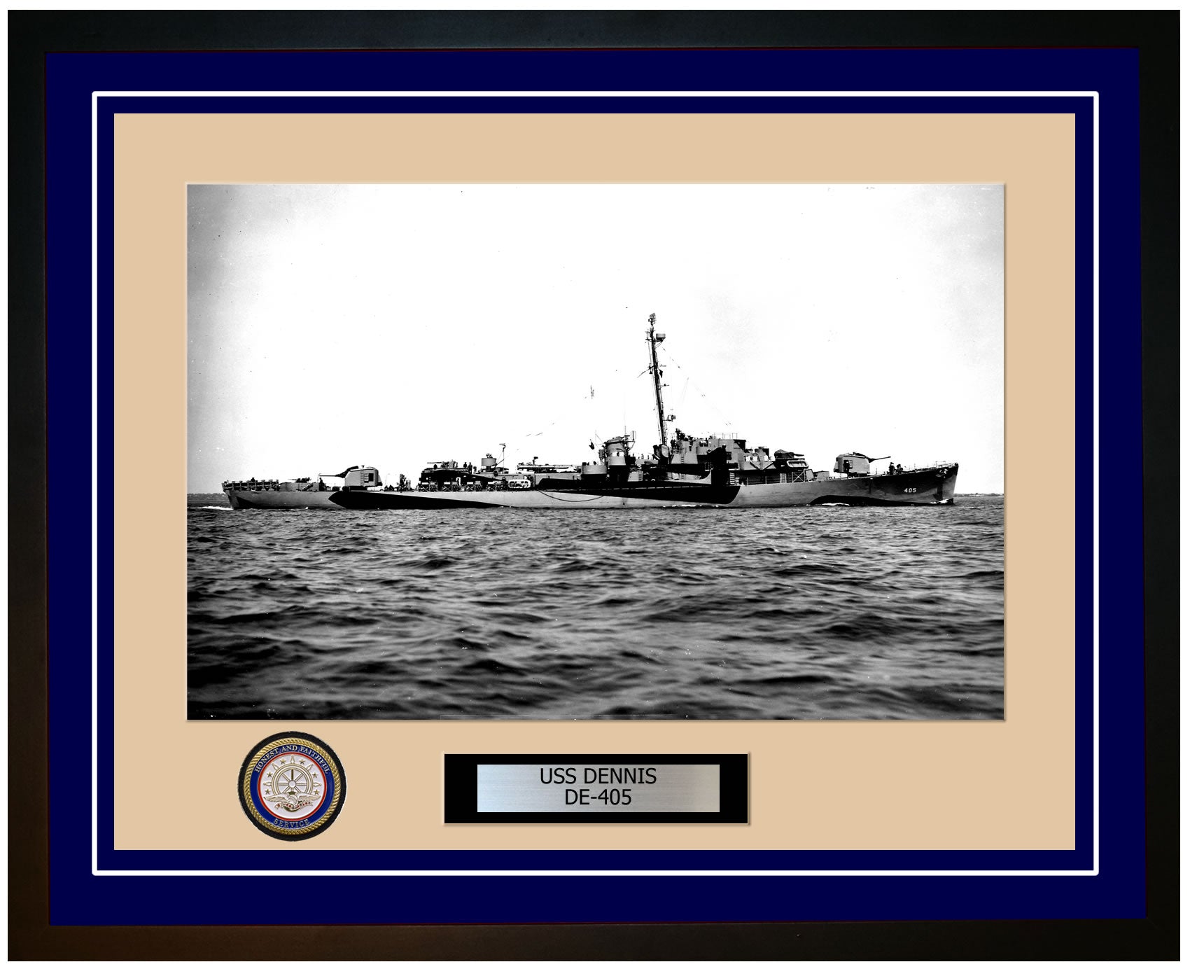USS Dennis DE-405 Framed Navy Ship Photo Blue