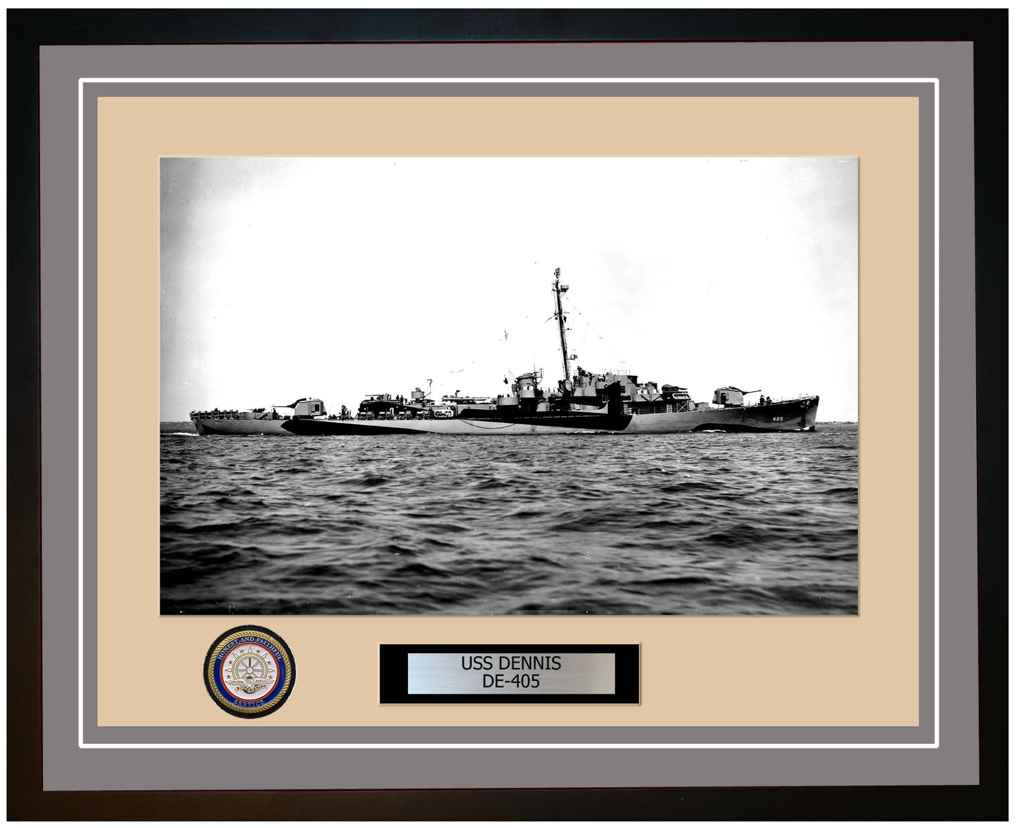 USS Dennis DE-405 Framed Navy Ship Photo Grey