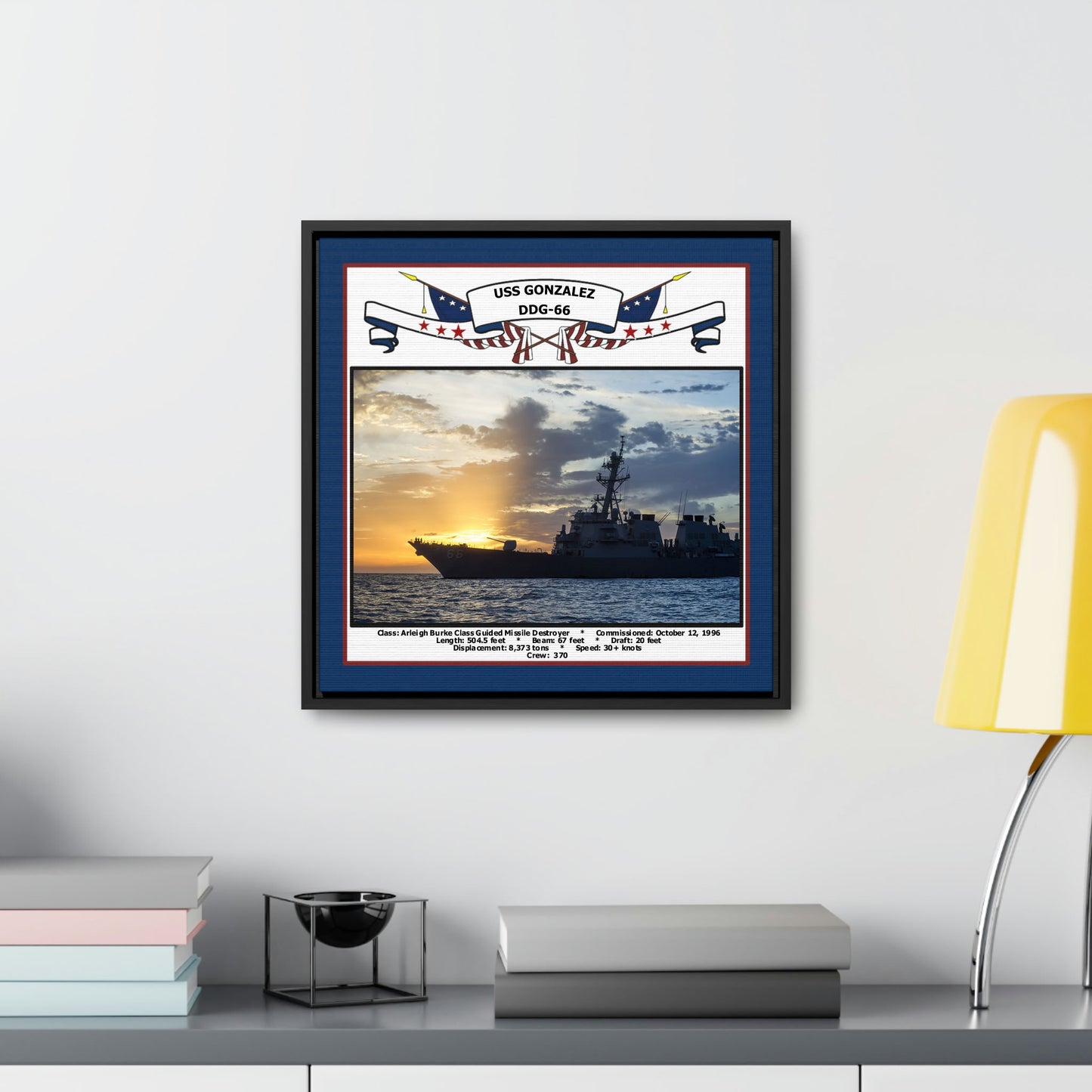 USS Gonzalez DDG-66 Navy Floating Frame Photo Desk View