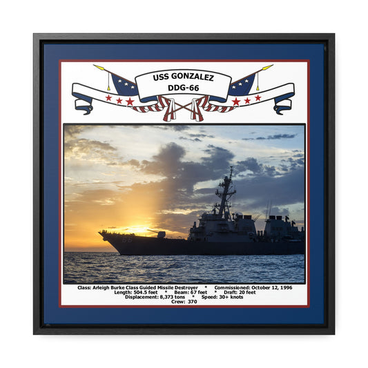 USS Gonzalez DDG-66 Navy Floating Frame Photo Front View