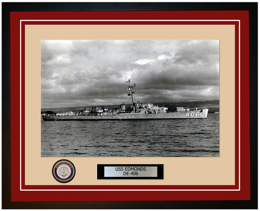 USS Edmonds DE-406 Framed Navy Ship Photo Burgundy