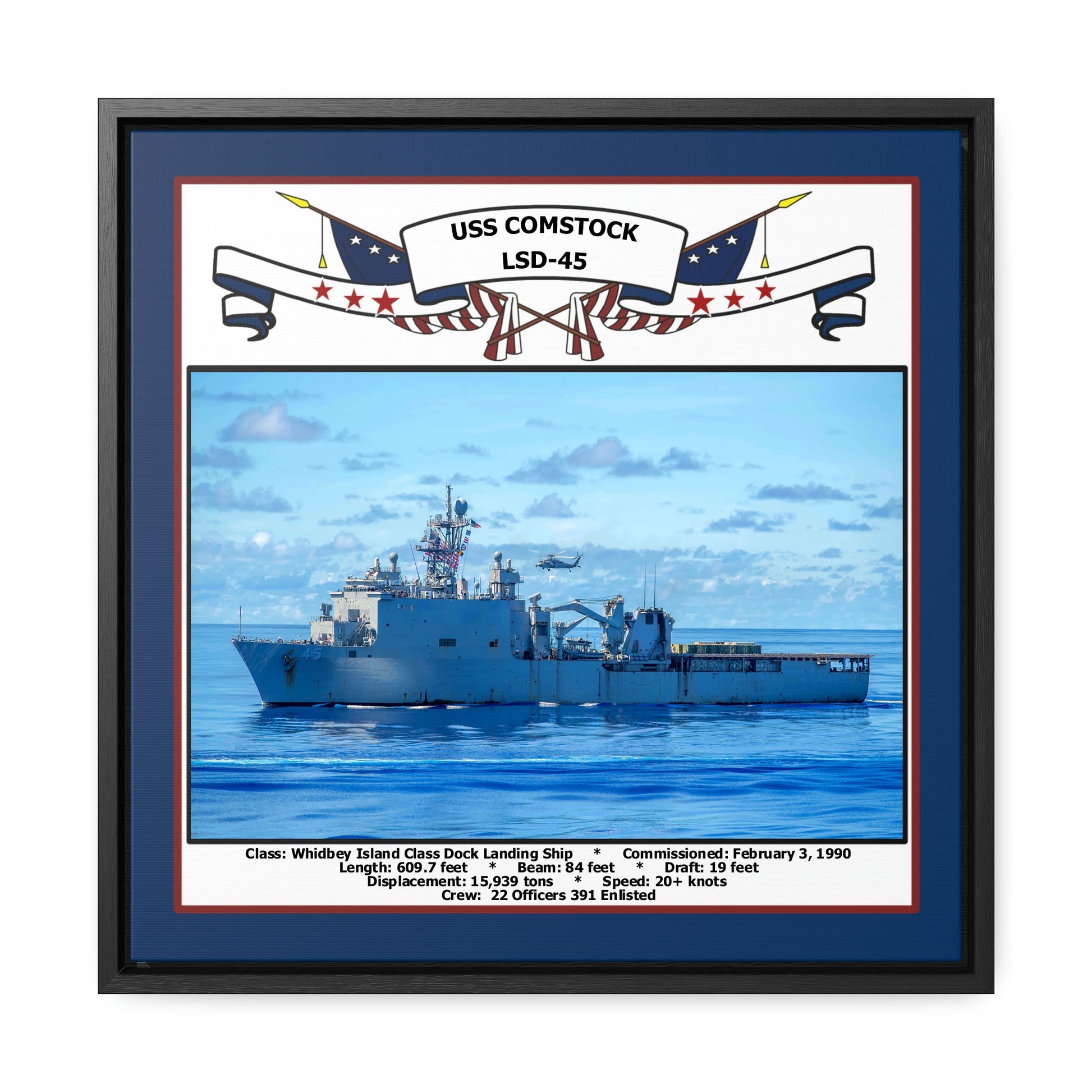 USS Comstock LSD-45 Navy Floating Frame Photo Front View