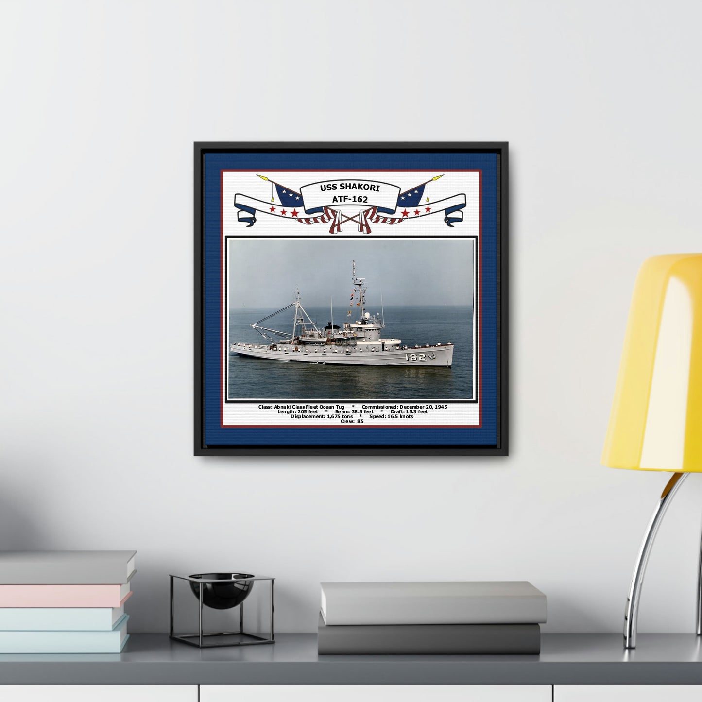 USS Shakori ATF-162 Navy Floating Frame Photo Desk View