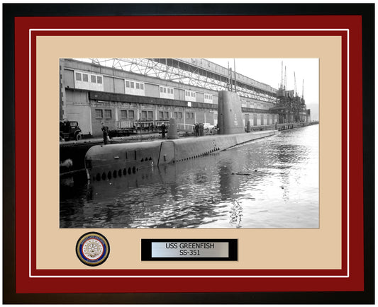 USS Greenfish SS-351 Framed Navy Ship Photo Burgundy