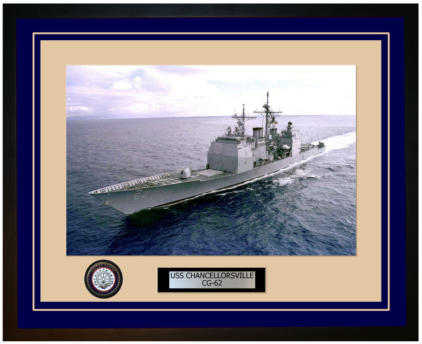 USS CHANCELLORSVILLE CG-62 Framed Navy Ship Photo Blue