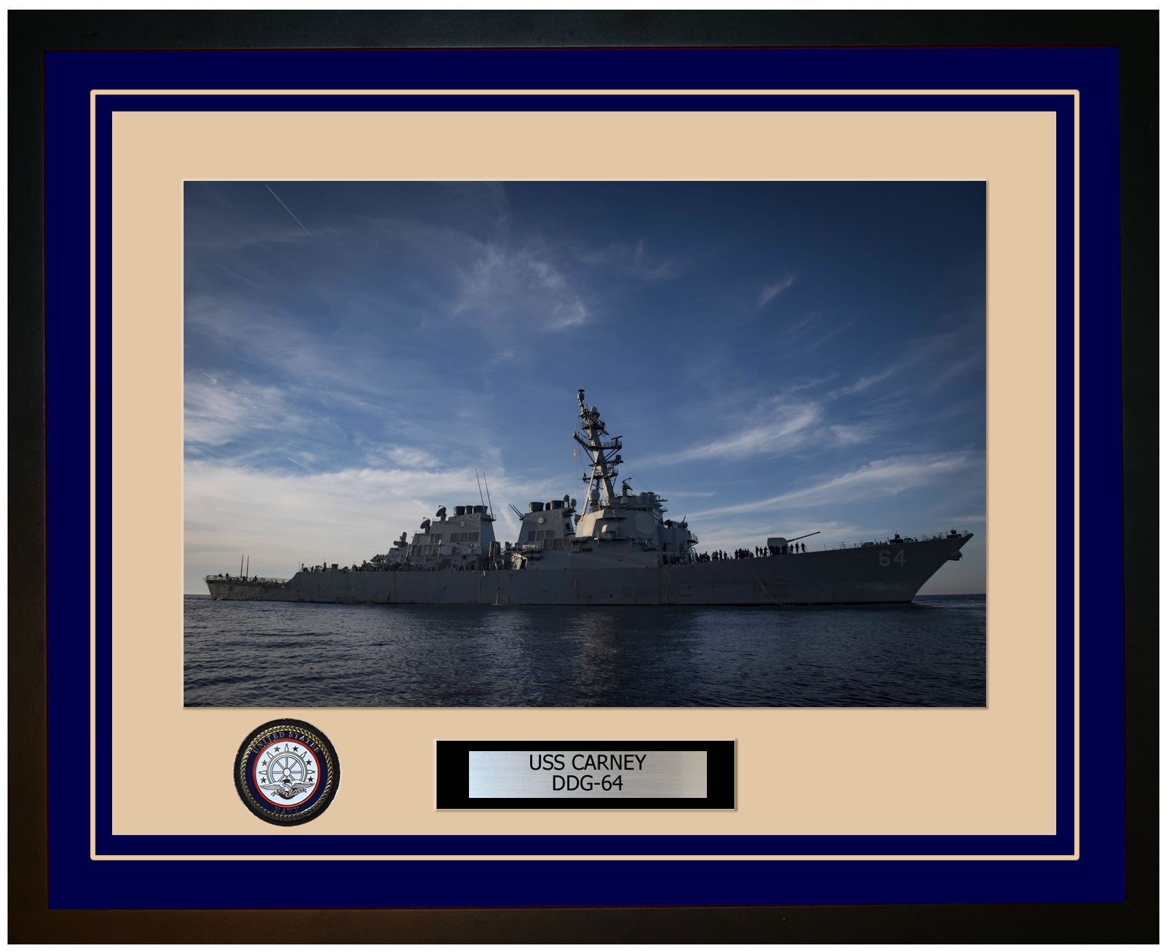 USS CARNEY DDG-64 Framed Navy Ship Photo Blue