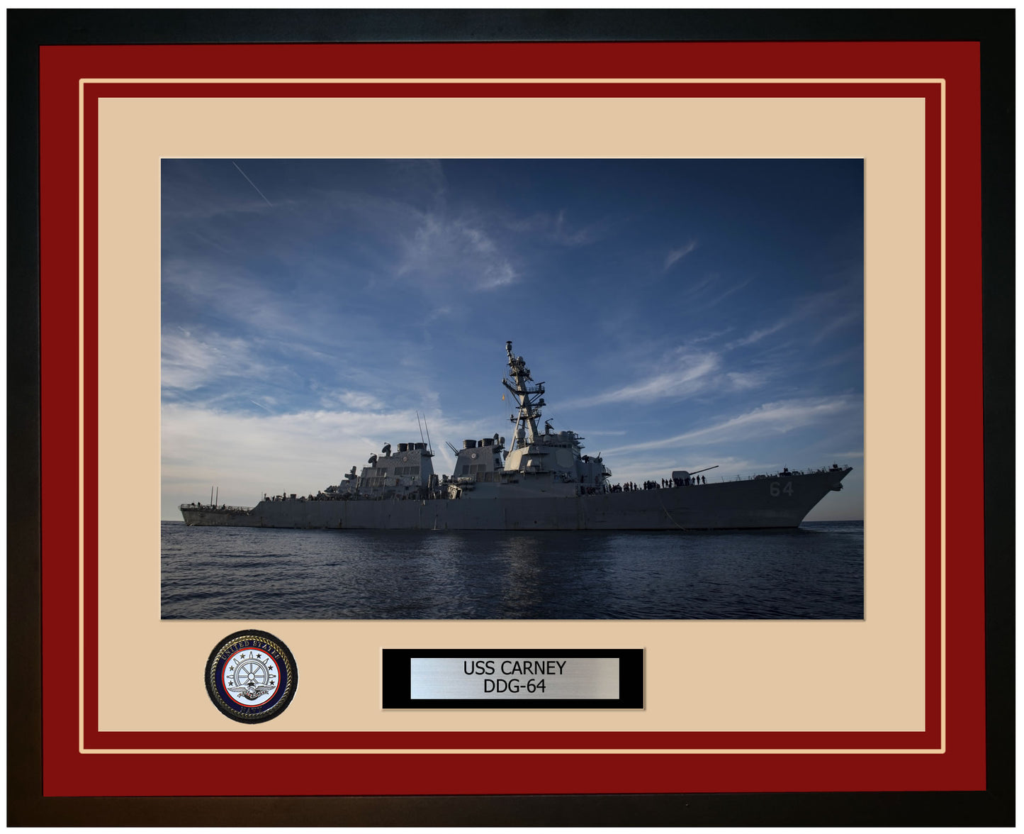 USS CARNEY DDG-64 Framed Navy Ship Photo Burgundy