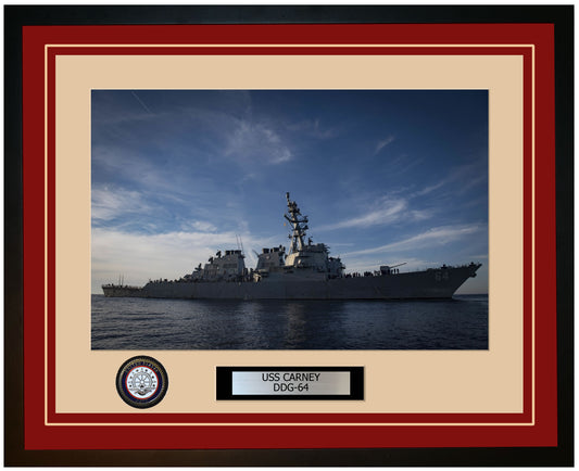 USS CARNEY DDG-64 Framed Navy Ship Photo Burgundy