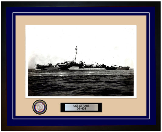 USS Straus DE-408 Framed Navy Ship Photo Blue