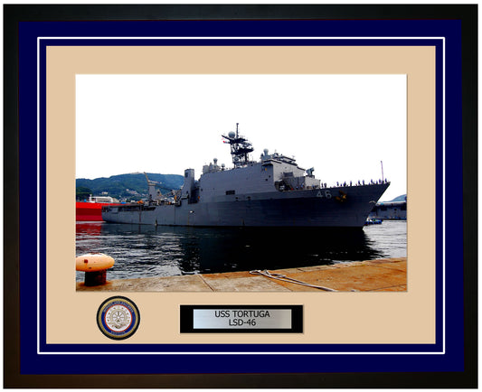 USS Tortuga LSD-46 Framed Navy Ship Photo Blue