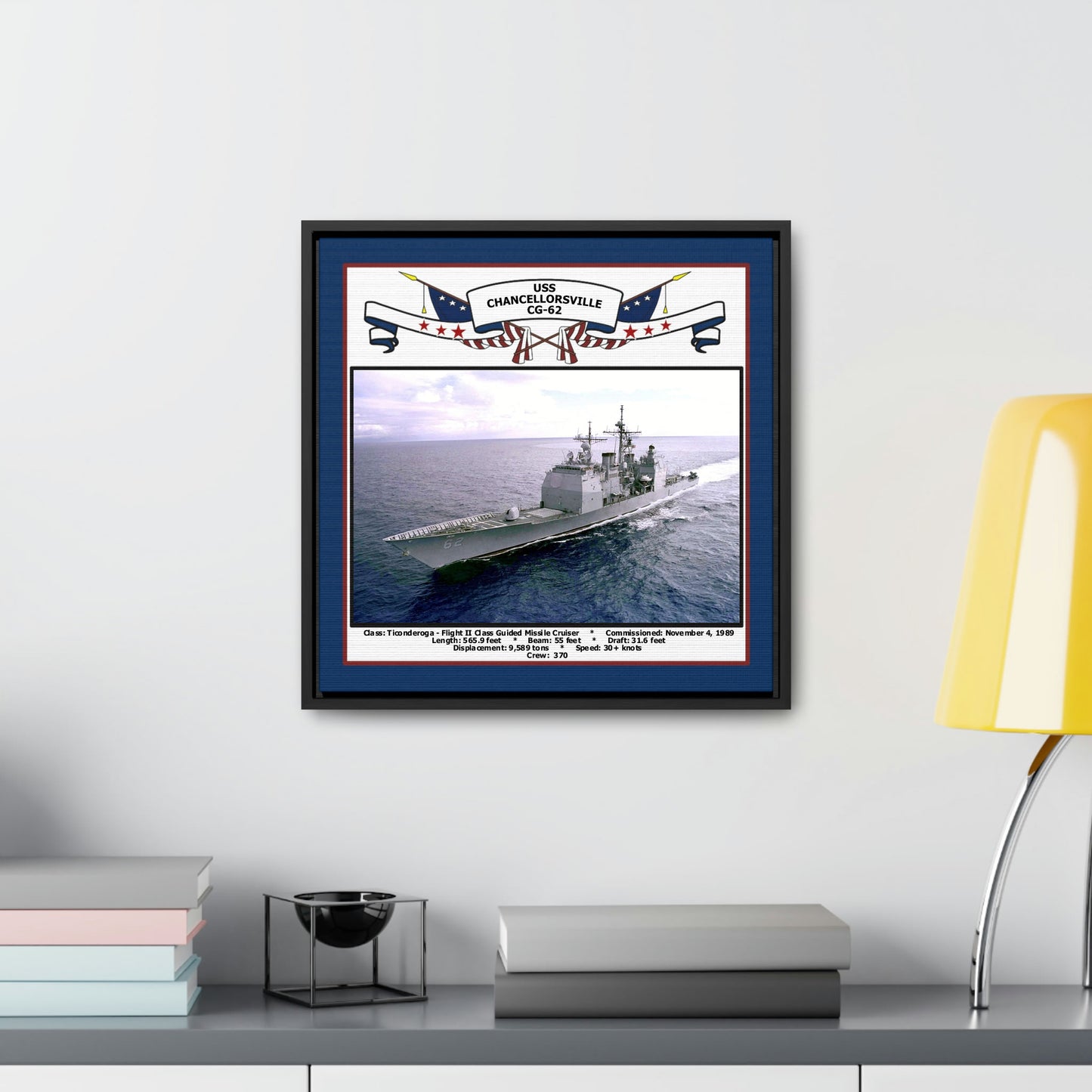 USS Chancellorsville CG-62 Navy Floating Frame Photo Desk View