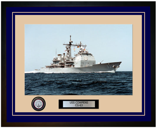 USS COWPENS CG-63 Framed Navy Ship Photo Blue