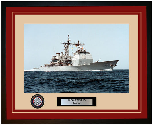 USS COWPENS CG-63 Framed Navy Ship Photo Burgundy