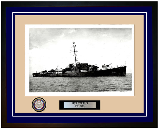 USS Straus DE-408 Framed Navy Ship Photo Blue