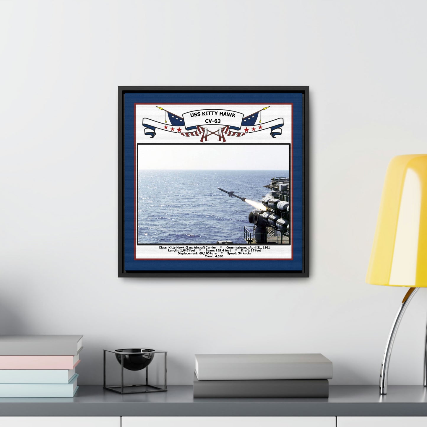 USS Kitty Hawk CV-63 Navy Floating Frame Photo Desk View