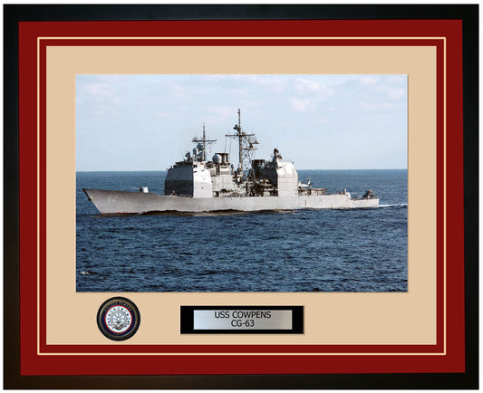 USS COWPENS CG-63 Framed Navy Ship Photo Burgundy