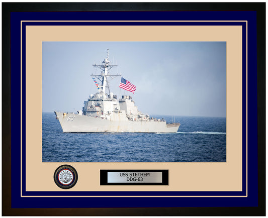 USS STETHEM DDG-63 Framed Navy Ship Photo Blue
